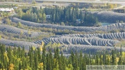 Lit de la Klondike River, défiguré par le passage des dragues du début du XXe siècle, Dawson City, Yukon, Canada